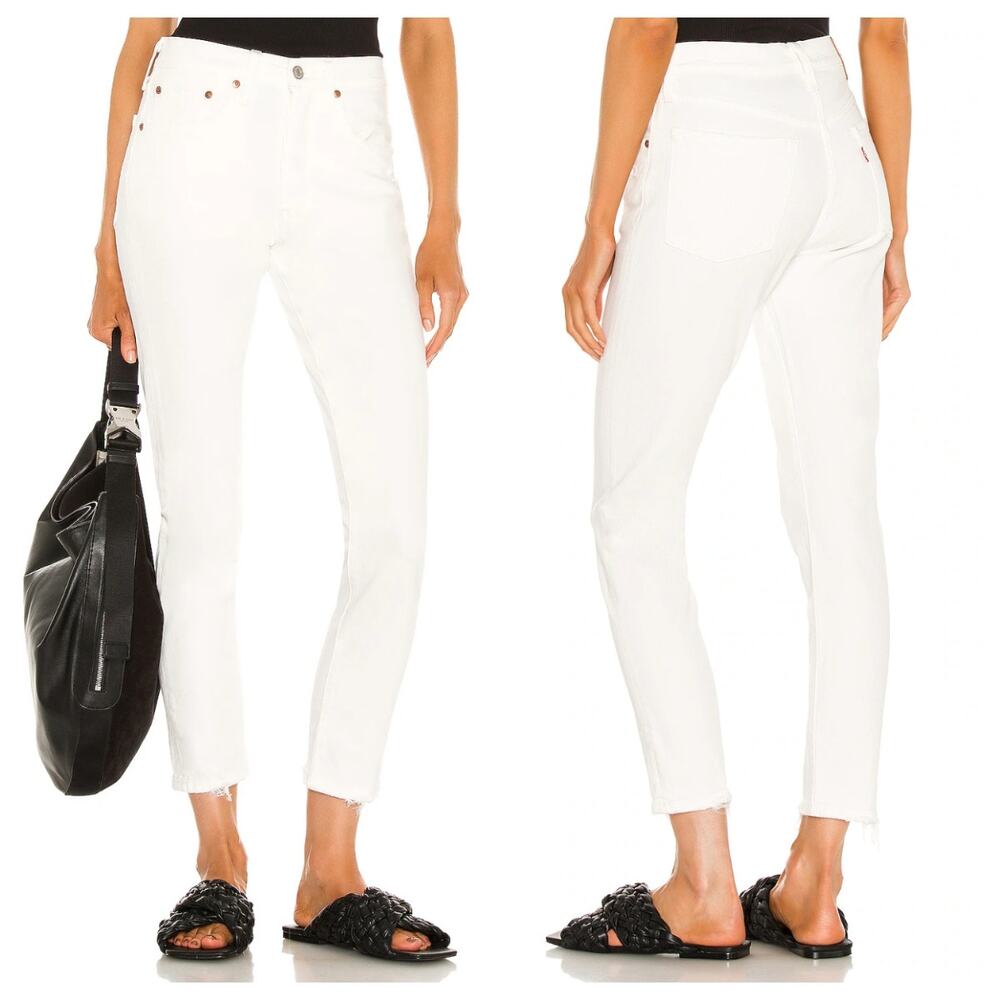 NEW Levi's 501 Skinny Jeans White Womens 28 x 28 Button Fly High Rise Distressed